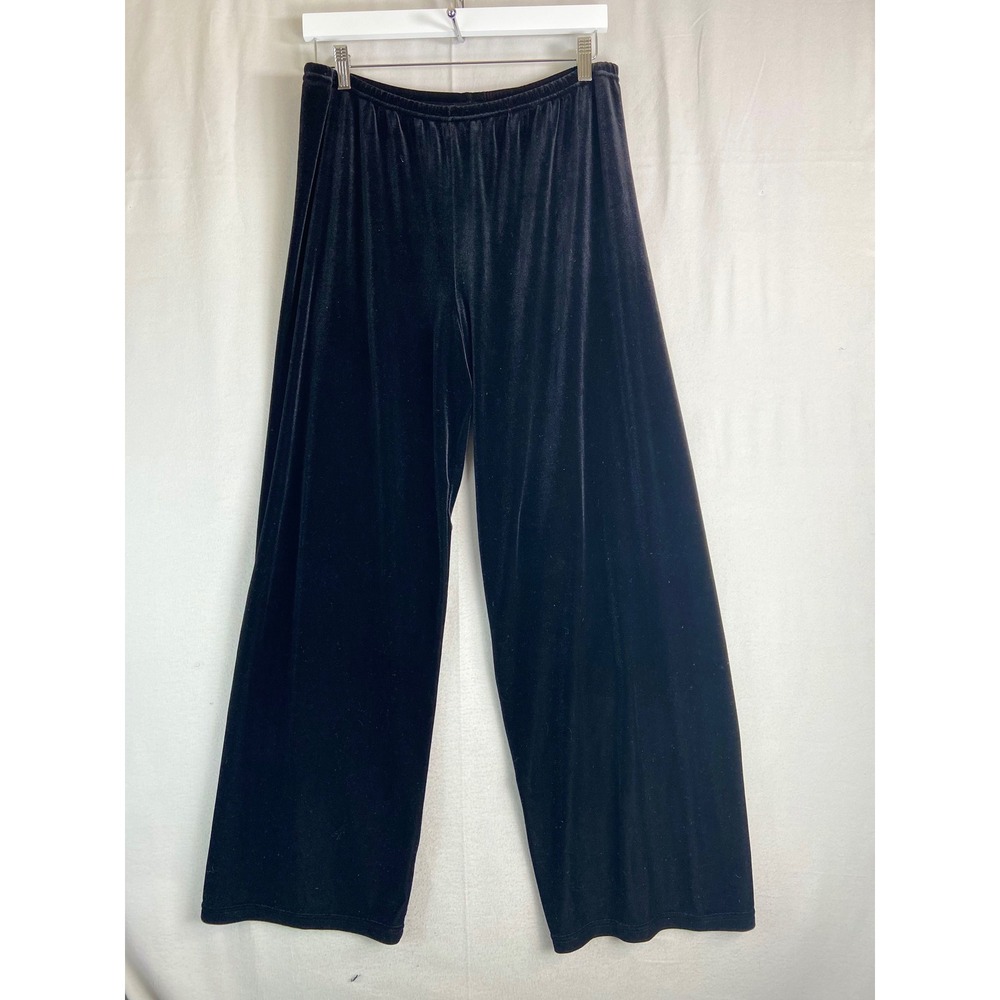 Fiore Womens XL Black Velvet Wide Leg Pants Elastic Waist Stretch Made in USA